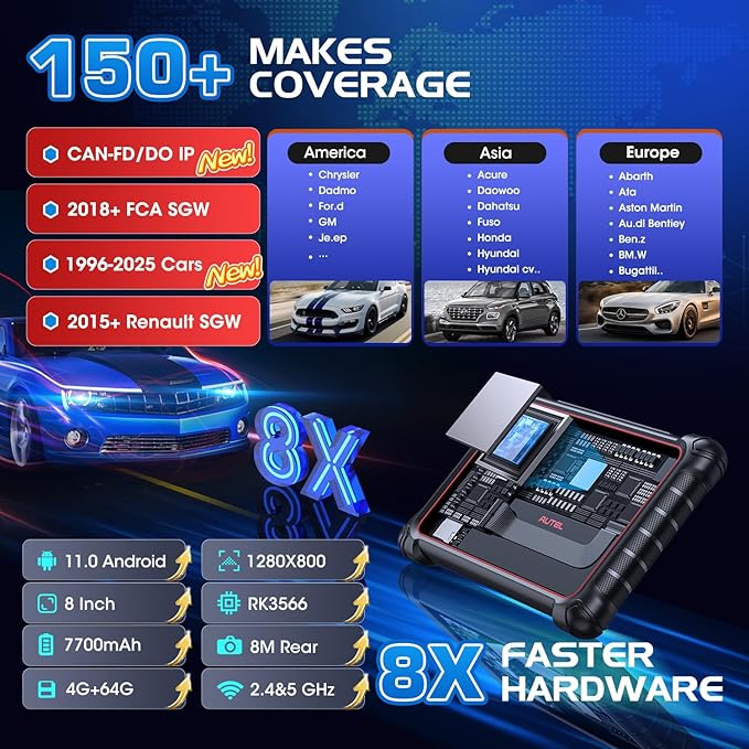 Autel Scanner MaxiCOM MK900BT: 2025 8in MK900-BT V2.0 Bidirectional Scan Tool, 33ft BT Ver. of MK900 MX900 MK808S MK808BT PRO MX808S MK808Z, 40+ Service, 3K+ Active Tests, DOIP CANFD, All System, FCA