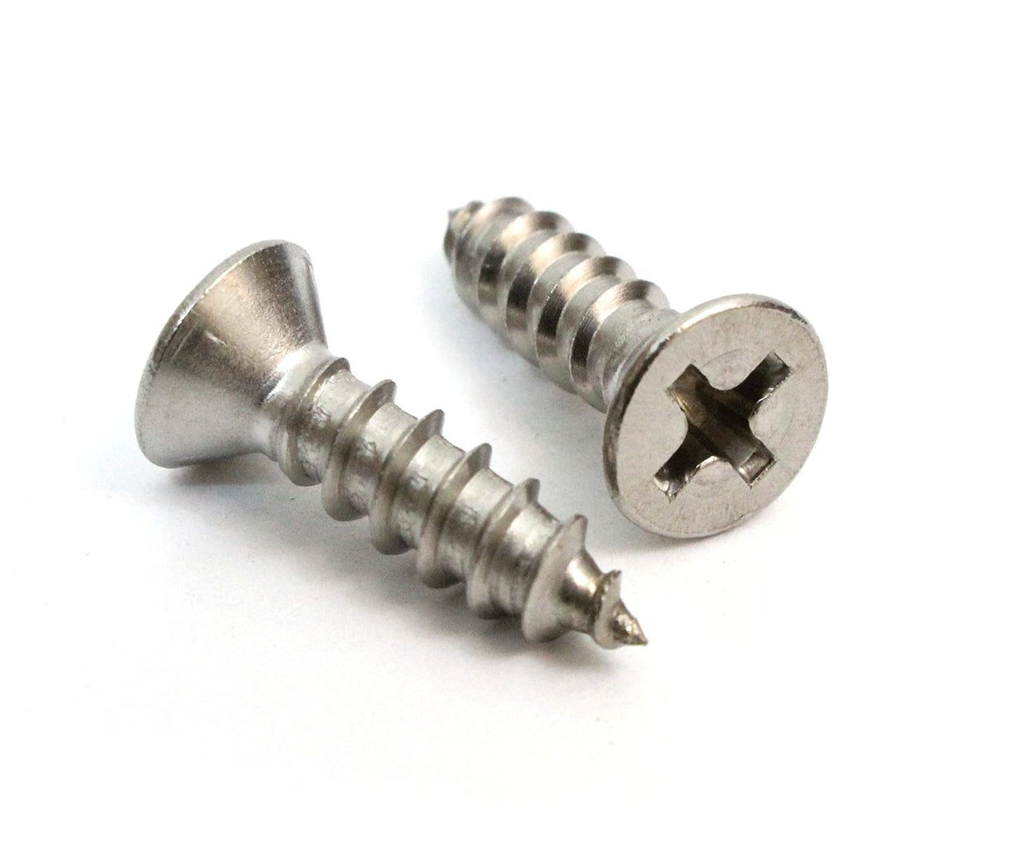 Bolt Dropper #6 x 1/2'' Stainless Steel Flat Head Phillips Wood Screw (100 Pack), 18-8 (304) Stainless Steel Sheet Metal Screws - Type A Point, Plain Finish