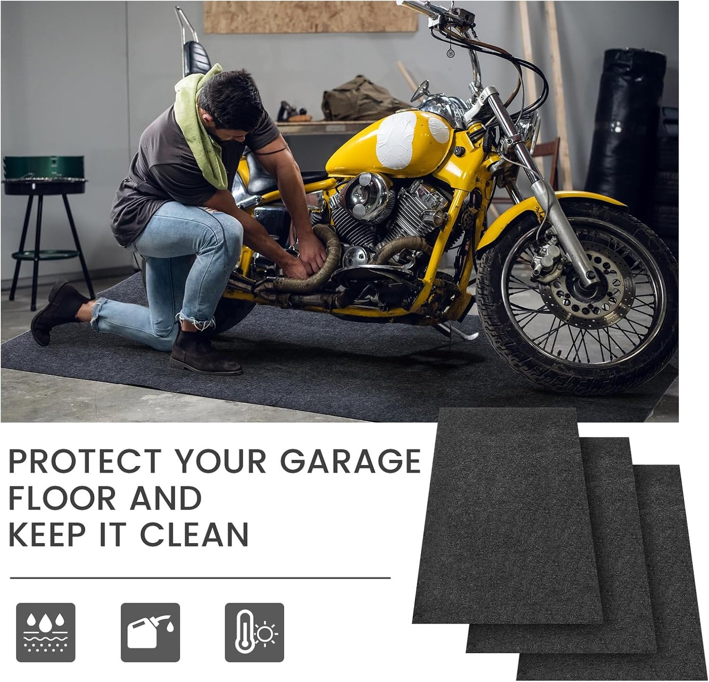 3 Pcs 36 x 60 Inch Oil Spill Mat for Driveway Garage Under Car Leaks Absorbent Oil Pad, Black Rubber Mat Garage Floor Protecting with Waterproof Backing, Reusable, Washable, Non Slip