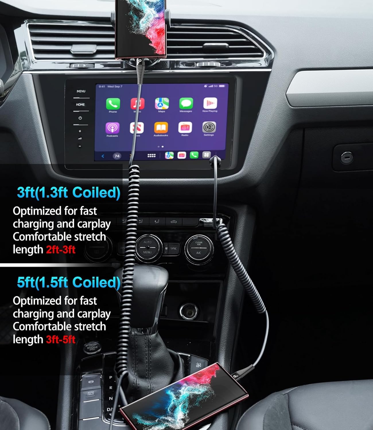 PRAKIE USB C Cable Fast Charging 5FT, Coiled USB A to USB C Cable for Car, Type C Charge Cord USB-C Charging Cable Compatible with iPhone 16/15/Samsung Galaxy S20 and More USB C Devices-Black 2Pack