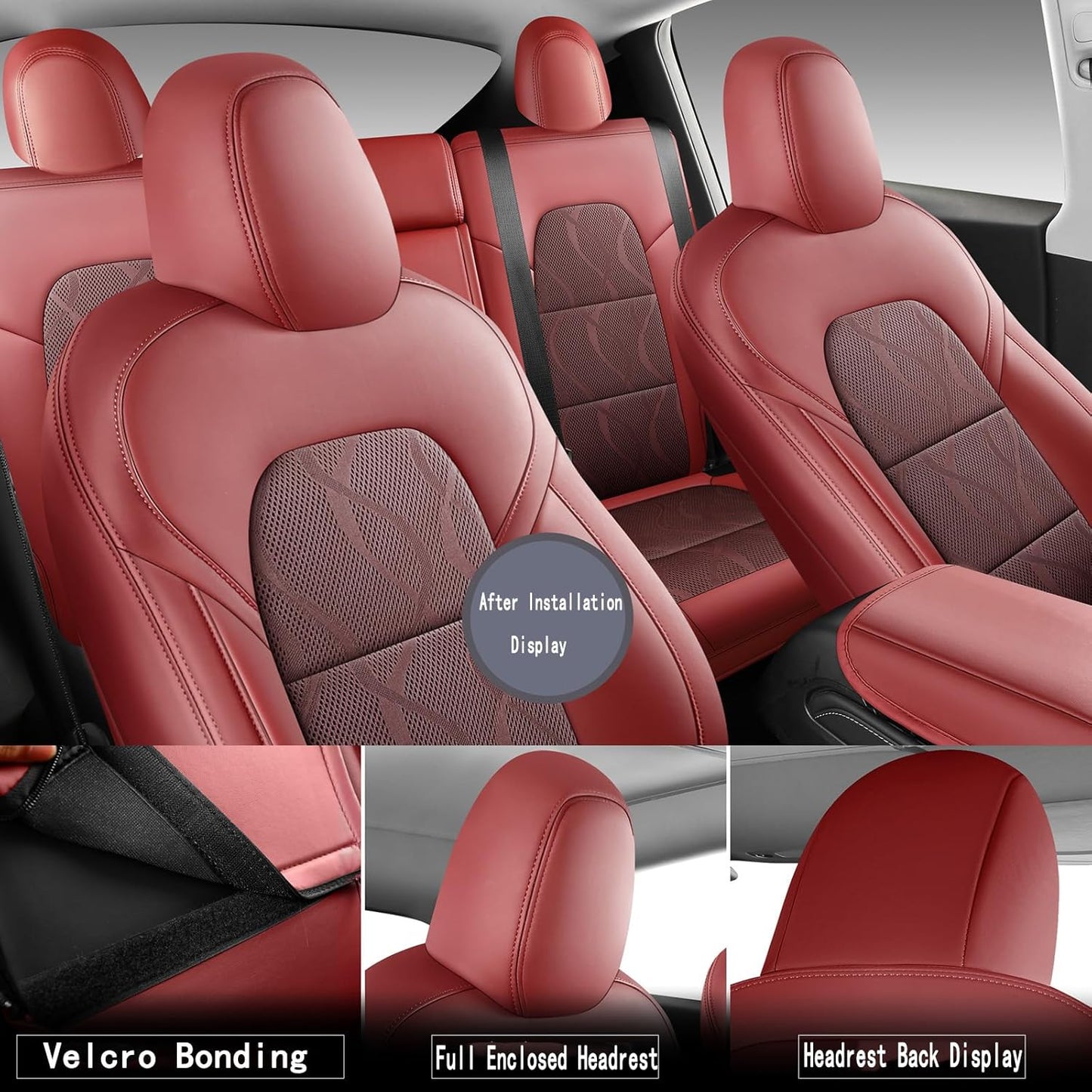 Tesla Model Y Seat Cover Full Set, Faux Leather Tesla Car Seat Cover, Perfect Suitable for Tesla Model Y 2020 2021 2022 2023 2024 2025 (Wine Red)