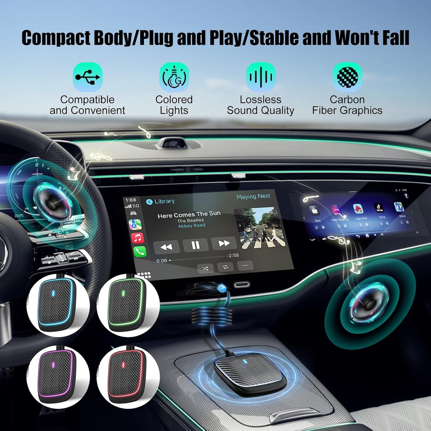 Wireless CarPlay Adapter for iPhone,Convert Wired to Apple Car Play Wireless Adapter, Plug and Play, with 60CM Extension Cable USB & Type-C, Connection Stable No Delay