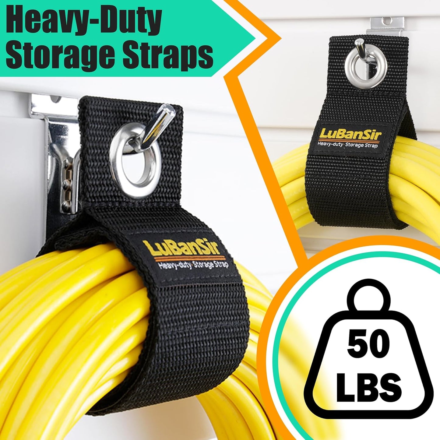 LuBanSir 9 Pack Extension Cord Holder Organizer, 13-inch Heavy Duty Storage Straps for Garden Hose Storage and Garage Wall Organization