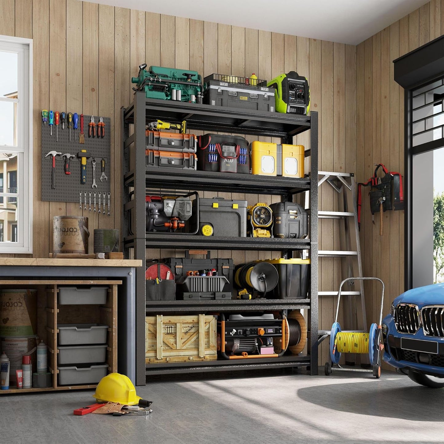 87"H Garage Shelving Heavy Duty Rack, 4500 LBS Ultra Large Capacity 5 Tier Adjustable Storage Shelves, Metal Industrial Shelf Units for Garage, Basement and Warehouse, 87"H×47.24"W×23.6"D, Black