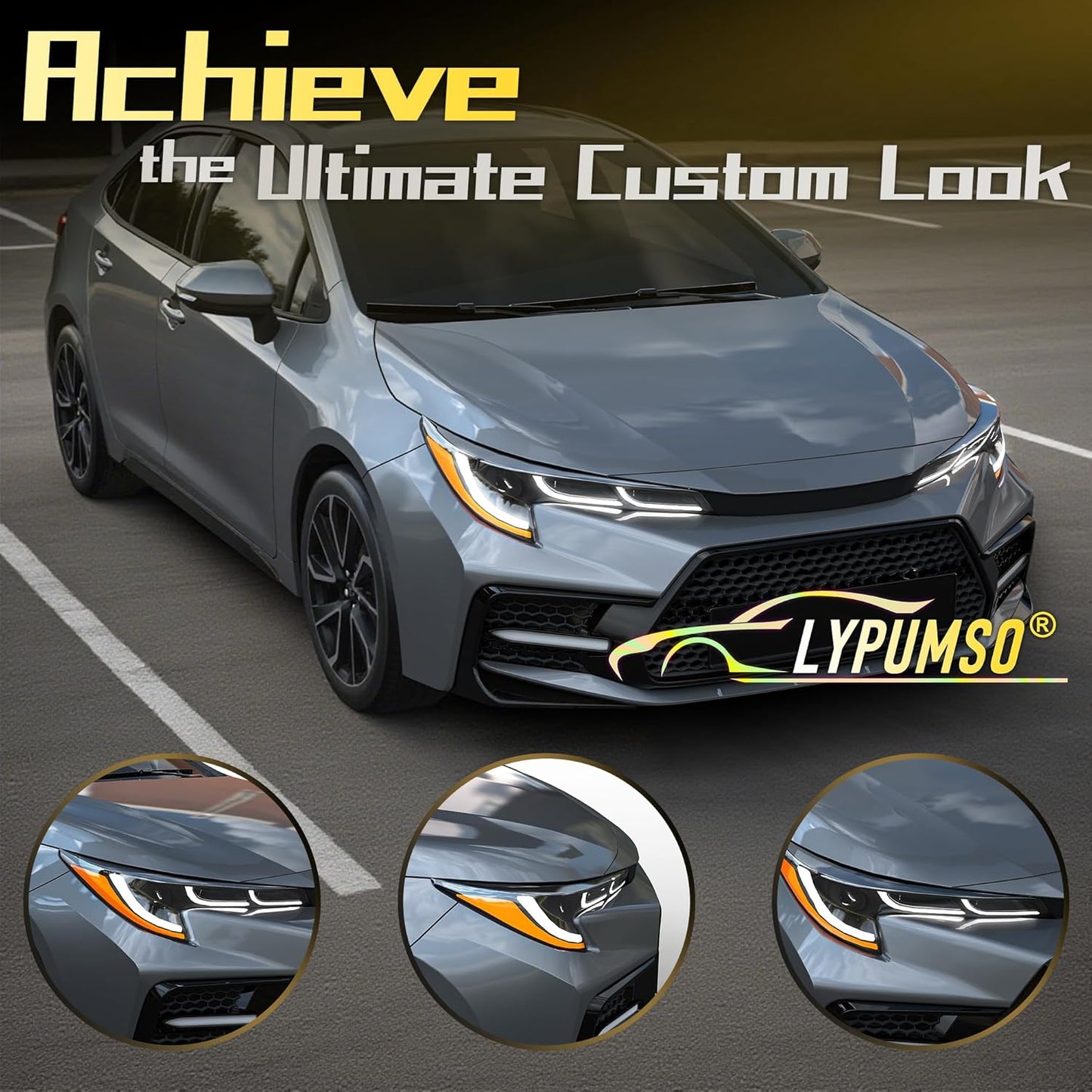 Lypumso 16 x 60 Inches Headlight Taillight Car Tint Vinyl Film, Self Adhesive Fog Lights Sticker Sheet Roll for Car Lights Cover Protection (Smoke Black)