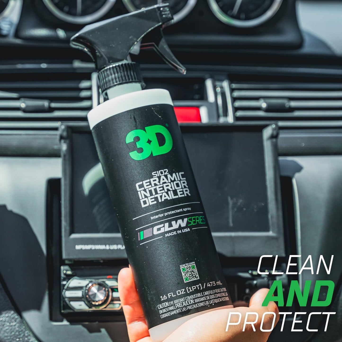 3D SiO2 Interior Detailer, GLW Series | Ultimate Deep Cleaning | Ultra Ceramic Protectant |Safe on Leather, Vinyl, Plastic & More | Removes Dust, Dirt, Grease | DIY Car Detailing | 16 oz