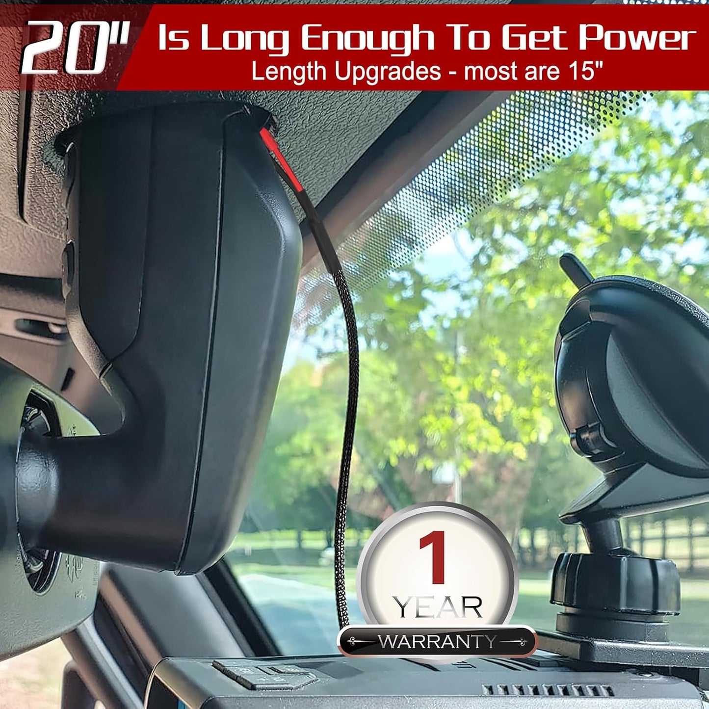 Upgrade 20" Mirror Plug Wire Tap, Radar Detector Hardwire Power Cord Kit with Inline Fuse Mount RJ11, Mirror Tap Radar Detector for Escort Valentine One Uniden Beltronics （Set of 3）