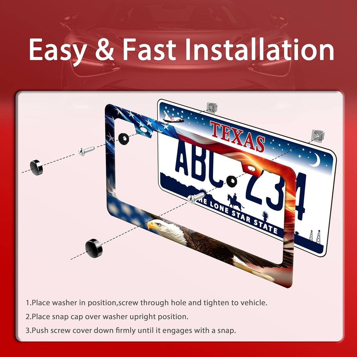 American Flag Eagle License Plate Frame Patriotic Flag License Plate Holder Funny Stainless Steel Accessories Cars Decor with 2 Holes and Screws Fits Standard Us Ca Vehicles License Plate 12.2 X 6 in