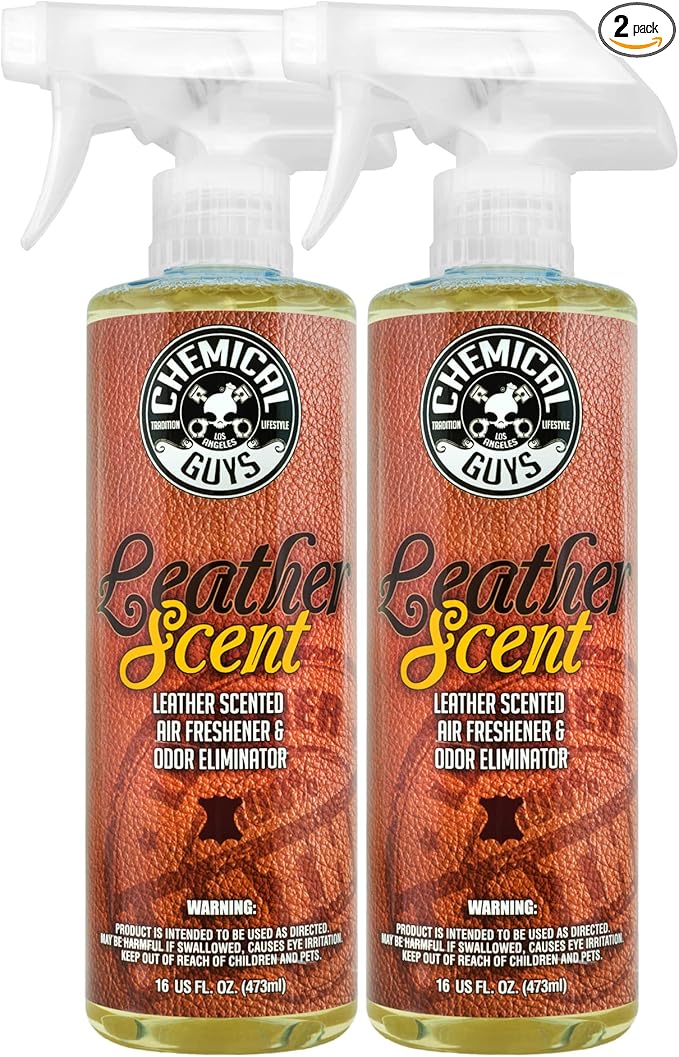 Chemical Guys AIR_102_1602 Leather Scent Premium Air Freshener and Odor Eliminator, Long-Lasting, Just Like New Scent for Cars, Trucks, SUVs, RVs & More, 16 Fl Oz (2 Pack)