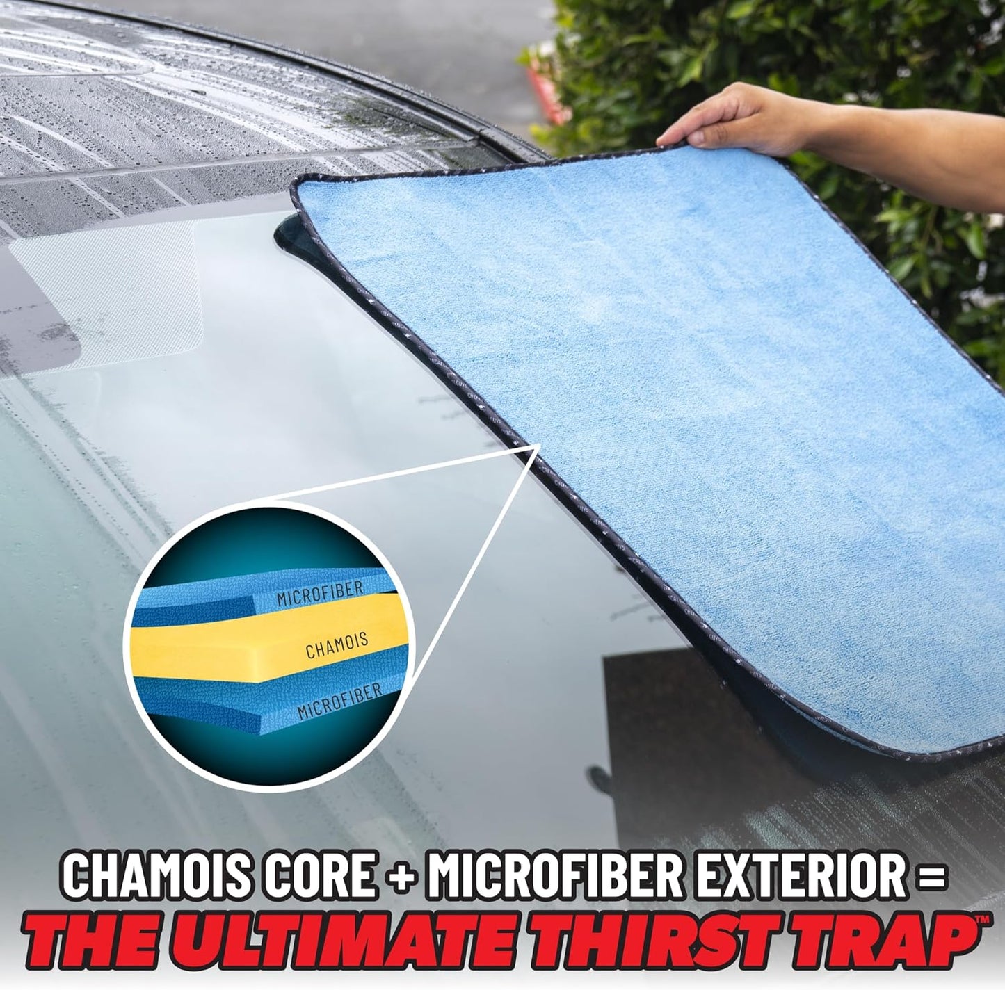 Chemical Guys Thirst Trap Microfiber Chamois Towel, Safe for Cars, Trucks, SUVs, RVs, Motorcycles, & More, 24"x28" (Blue) 2 Pack