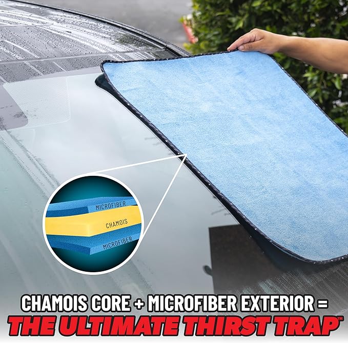 Chemical Guys Thirst Trap Microfiber Chamois Towel, Safe for Cars, Trucks, SUVs, RVs, Motorcycles, & More, 24"x28" (Blue) 1 Pack