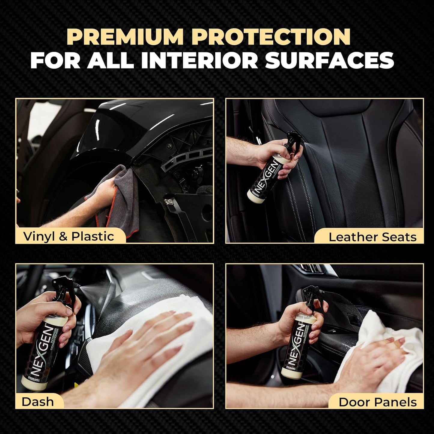Nexgen Interior Conditioner (8oz) - Non-Greasy, UV-Blocking Formula - Fresh Leather Scent - On-The-Go Car Detailing - Car Cleaning Supplies - for Car Seats, Dashboards, Door Panels, & More