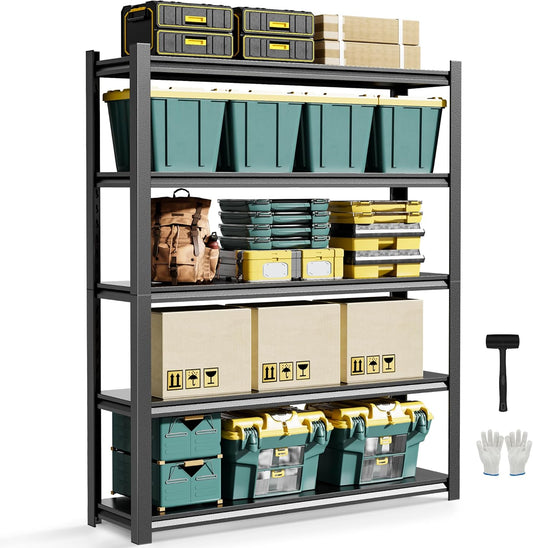 JHYKHG 48" W Storage Shelves,5-Tier Heavy Duty Garage Shelving,Adjustable Shelving Unit,Metal Shelf,Boltless Assembly Rack for Warehouse,Shed,3,000 lb Load,20 x 59 x 72 Inches,Black