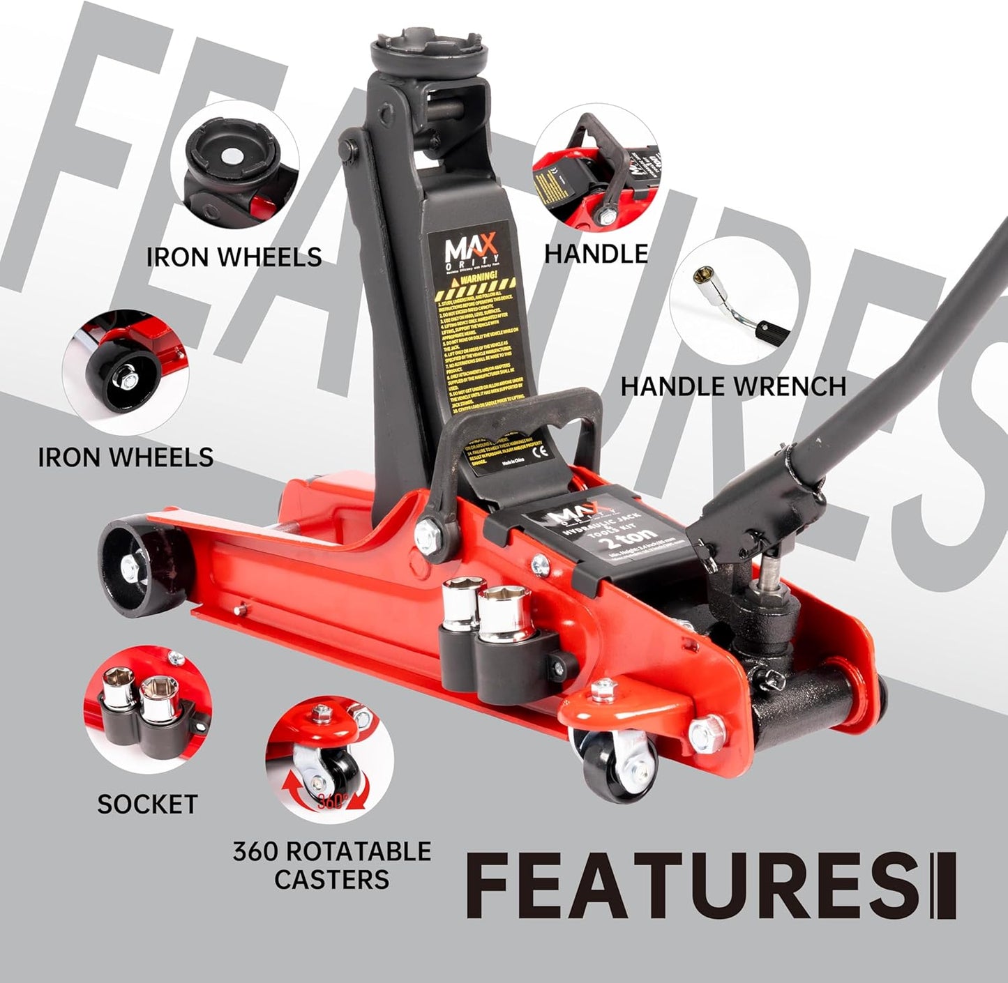 2-Ton (4400 lbs) Hydraulic Low Profile Trolley Garage Service/Floor Jack with Blow Mold Carrying Storage Case and Universal Tire Tool Kit with Lug Wrench for Home and Workshop Vehicle Maintenance