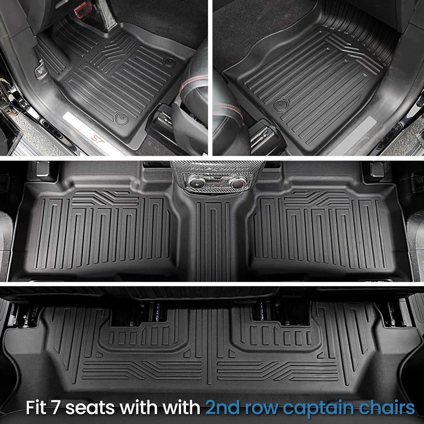 Floor Mats for 2020-2024 2025 Ford Explorer 7 Seats Bench Seat Car Mat Accessories, All Weather TPE Cargo Mat Backrest Mats Active/Platinum(7 Seat Floor Mats+2-in-1 Cargo Mat)