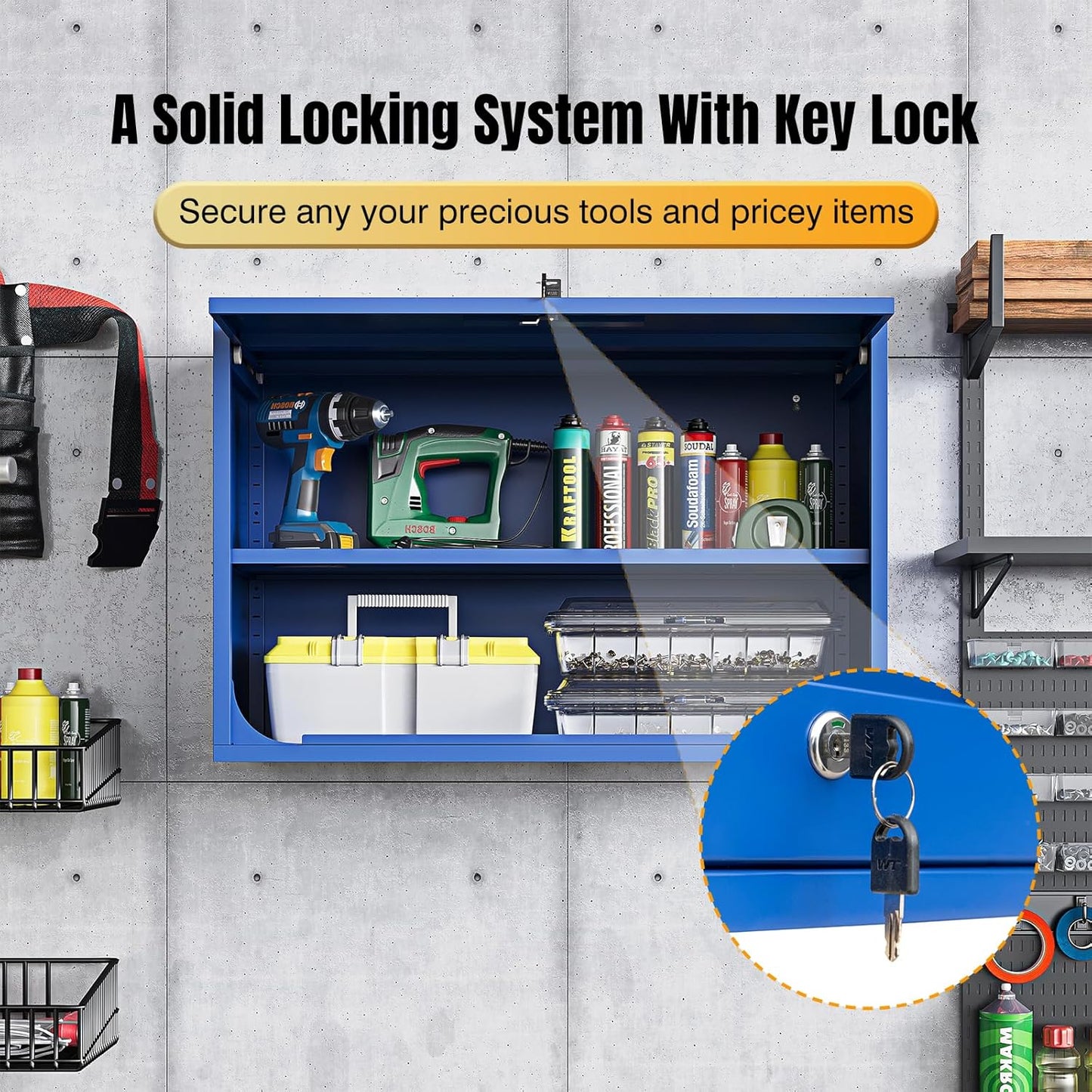 Metal Wall Storage Cabinet 22'' Tall Wall-Mounted Steel Garage Cabinet Adjustable Shelf Wall Shelf Metal Garage Locker Storage Rack Small Tool Chest Trailer Assembly Required