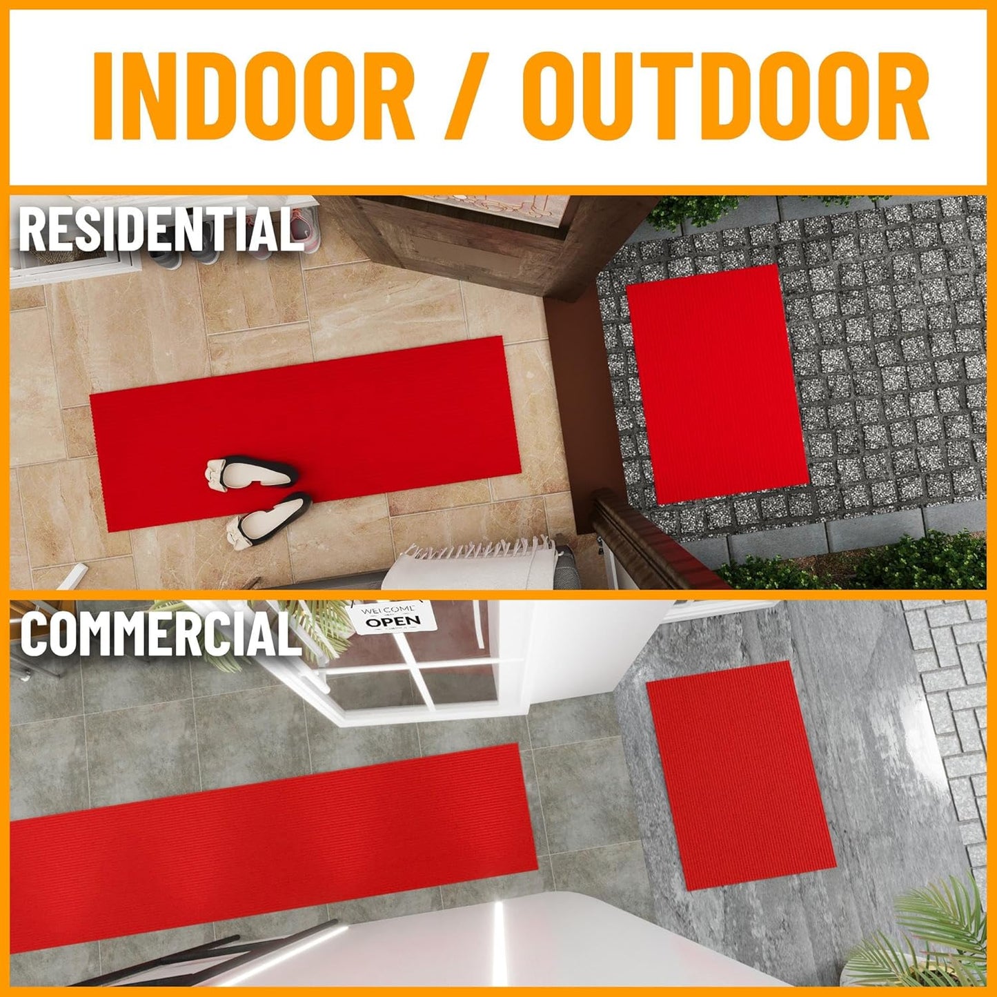 Ottomanson Mud Mat 2' x 2'7" Entryway Rug - Non-Slip Scraper Doormat for Muddy Paws, Dirt Trapping Indoor/Outdoor Mat for High-Traffic Areas, Kitchen, Garage, Patio, Red