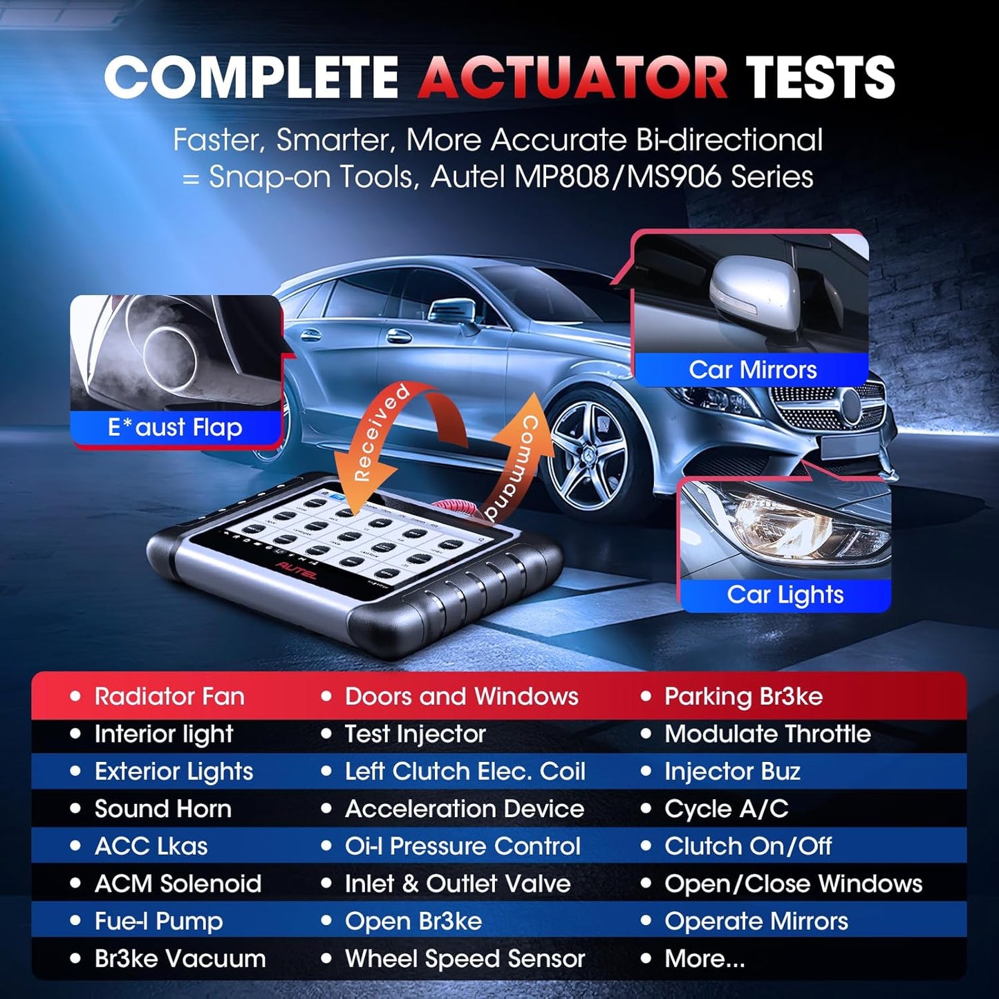 Autel Scanner MaxiCOM MK808S: 2025 Bidirectional Tool as MK808BT Pro MX808S M808Z, Work as MaxiCheck MX900 MK900BT, 28+ Service, Active Test, All System Diagnose, Injector Coding, FCA Autoauth OS 11