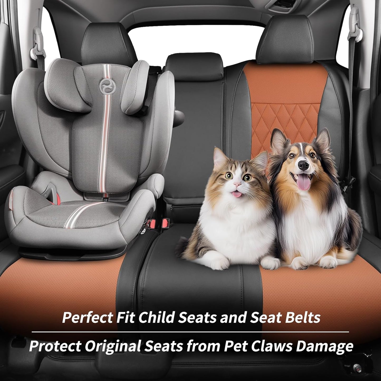 coverdream CRV Waterproof Leather Seat Covers Custom Fit for 2015 2016 Honda CRV LX,EX,SE,EX-LTouring,Full Coverage,Airbag Compatible,Seat Protector(Full Set,Black&Brown)