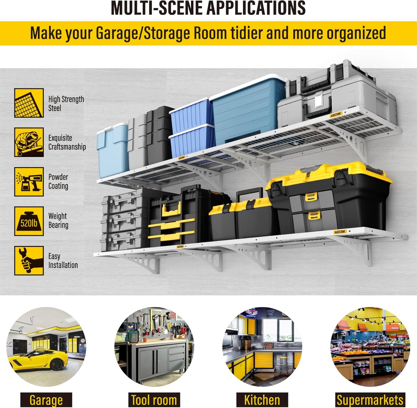 1.64x4ft 4Pack Wire Shelving Unit Heavy Duty Garage Storage Shelves Wall Mounted White 1120lbs Load Capacity（20-inch-by-48-inch）