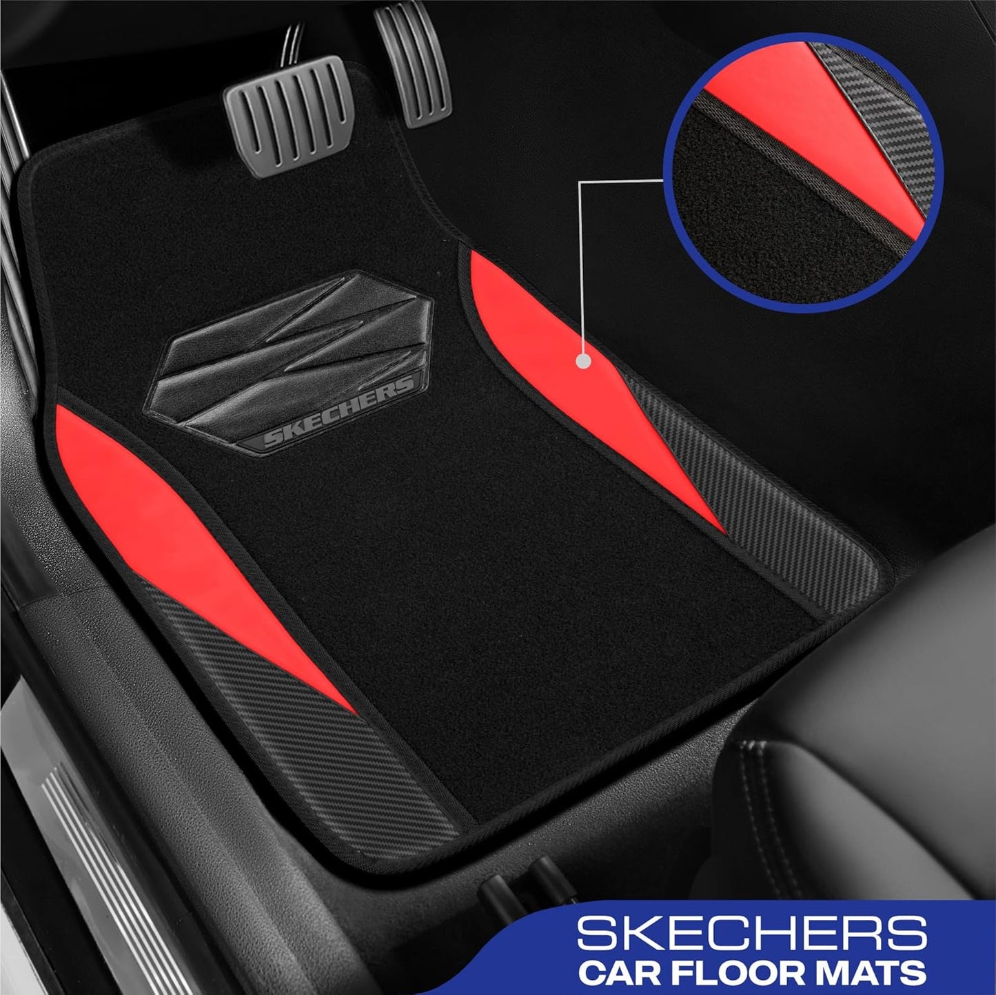 Skechers Car Floor Mats,Waterproof Universal Fit Car Mats,Faux Leather Car Floor Mats,Carbon Floor Mats for Cars with Anti-Slip Skechers Heel Pad Fit for SUV,Vans,Sedans,Trucks,Red