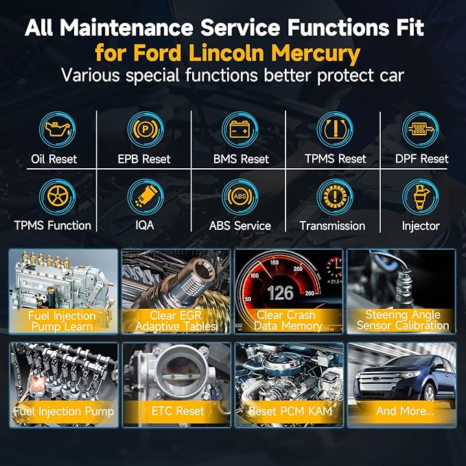 ANCEL FD700 Full System OBD2 Scanner Fits for Ford Lincoln Mercury Vehicles All Functions Automotive Disgnostic Scan Tool with Battery Registration ABS SRS SAS BMS Oil Reset TPMS Engine IQA EPB Regen