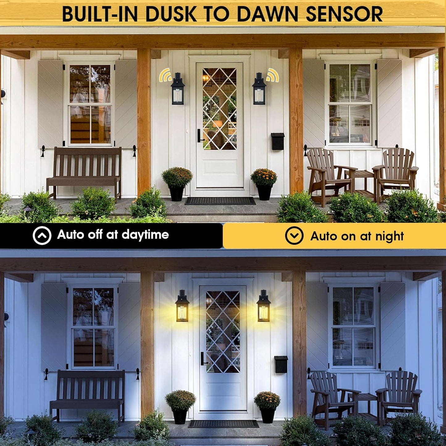 2PACK Bluetooth Speaker Outdoor Wall Lights - Porch Lights Outdoor with Dusk to Dawn Sensor, Waterproof Exterior Lighting Fixtures for House, Garage, Front Door, E26, Black