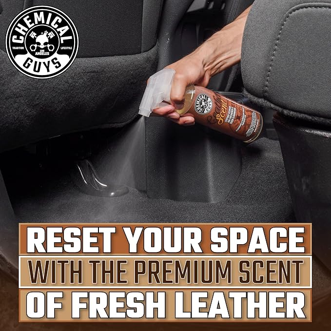 Chemical Guys AIR_102_04 Leather Scent Premium Air Freshener and Odor Eliminator, Long-Lasting, Just Like New Scent for Cars, Trucks, SUVs, RVs & More, 4 fl oz