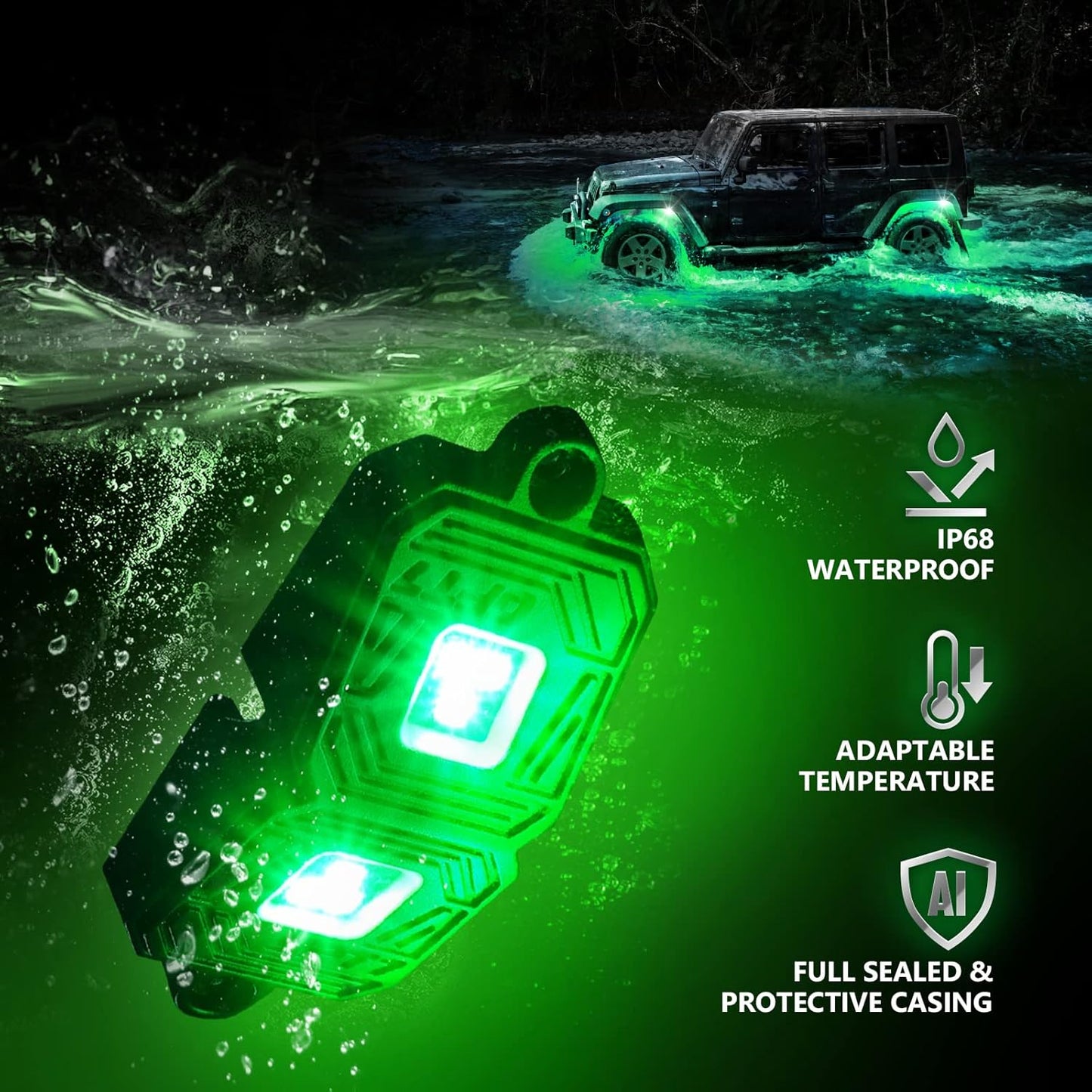 OPT7 Photon RGB LED Magnet Rock Lights with APP & Remote Control, 8 Black Pods Wide Angle Multicolor Neon Underglow Lighting Kit with Extension Wire, IP68 Waterproof for Offroad Truck Jeep RZR ATV UTV