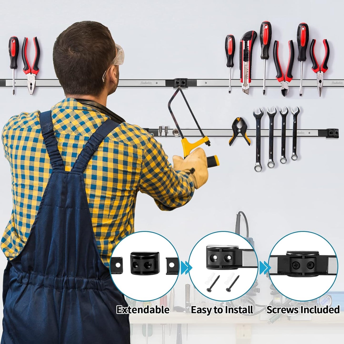 6 Pieces 12" Magnetic Tool Holder Strip, Stainless Steel Surface Tool Magnet Bar, Metal Tool Organizer Rack for Garage Organization, Easy To Install in Workshop, Mounting Screws Included