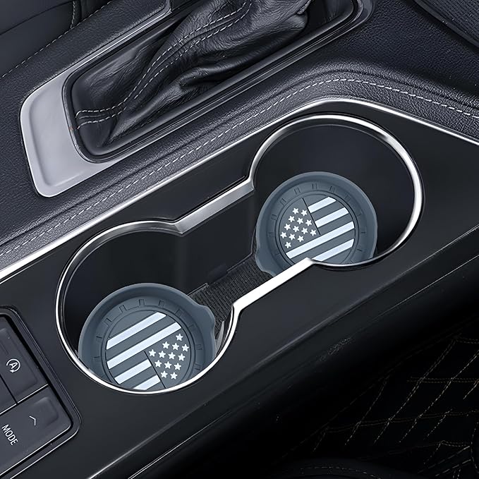 Amooca Car Cup Coaster Universal Non-Slip Silicone Cup Holder Insert Car Interior Accessories for Drink American Flag US Flag 4 Pack Grey