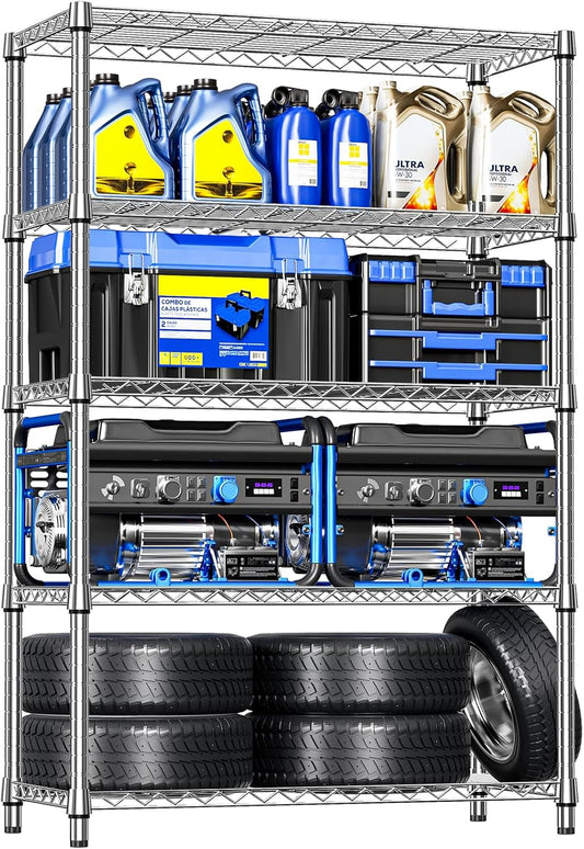 IZEUK 4 Tiers Garage Shelving Wide Storage Shelves Metal Shelves Heavy Duty Adjustable Utility Shelf Rack (Black, 17.7" D x 59.1" W x 70.9" H)