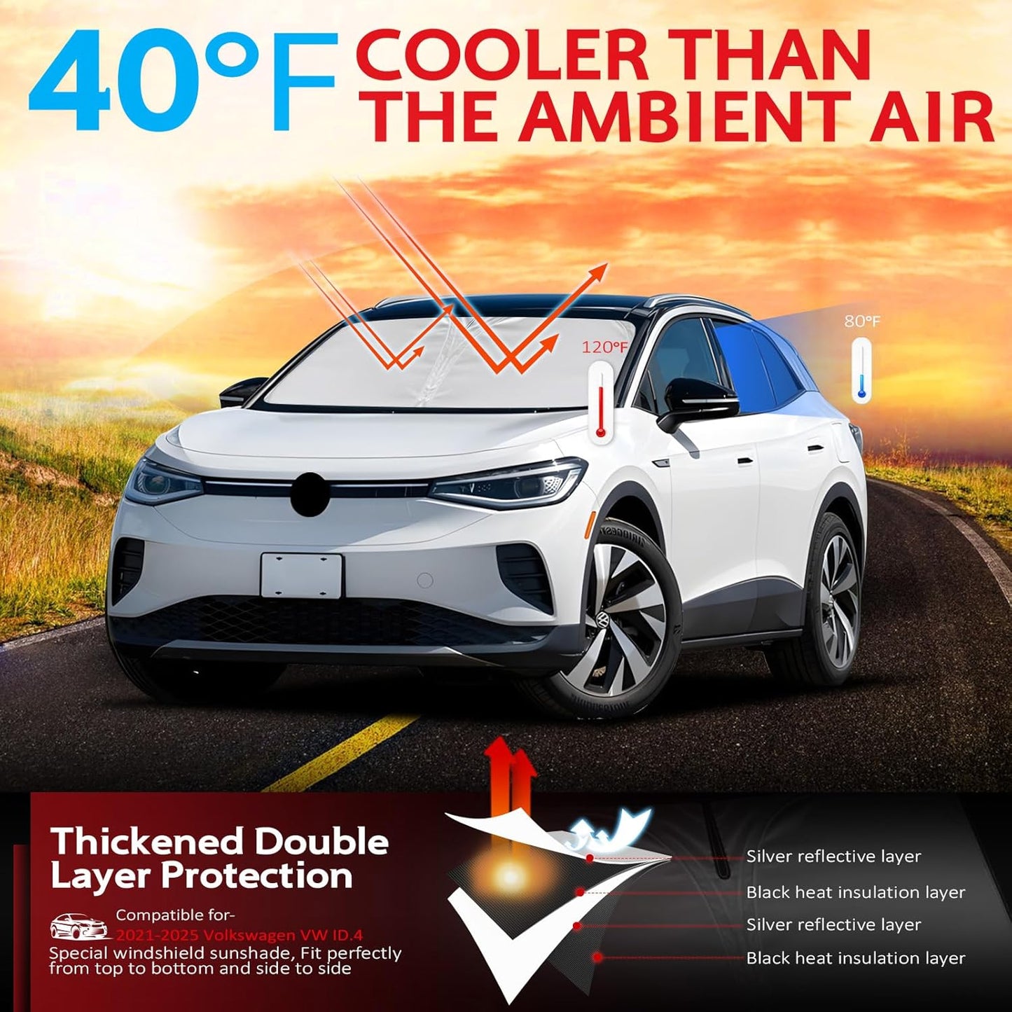 KAYZT Windshield Sun Shade for 2021-2025 Volkswagen VW ID.4 Foldable Sunshade Front Window Custom Fit Car Accessories