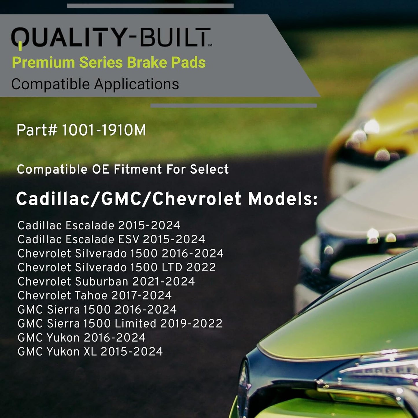 Premium Semi-Metallic Front Brake Pads (1001-1910M) Compatible with 2015-2024 Cadillac/Chevrolet/GMC (Escalade/Sierra 1500/Sierra 1500 Limited/Silverado 1500/Suburban/Tahoe/Yukon & More)