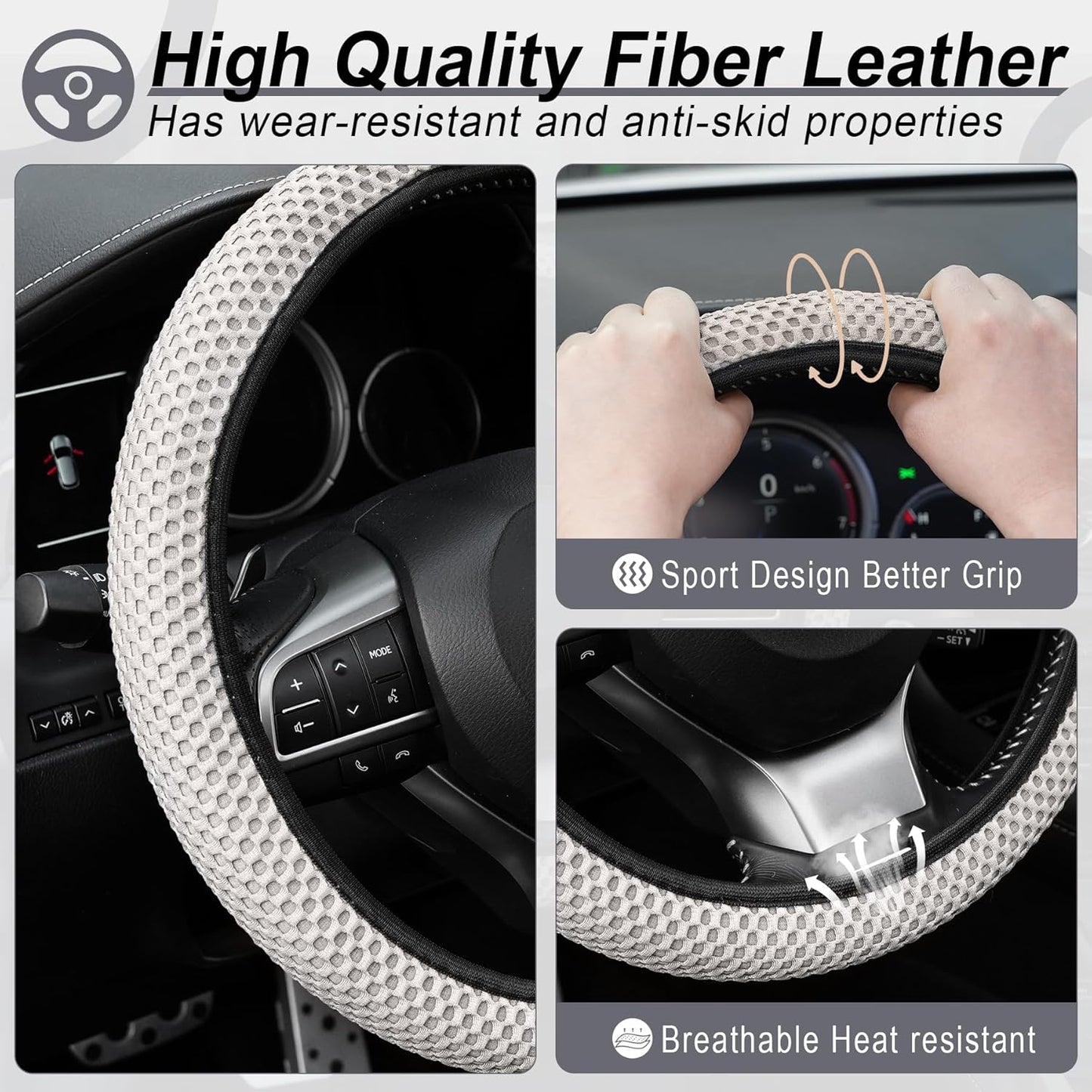 alpmosn Elastic Stretch Steering Wheel Cover, Breathable Microfiber Ice Silk, Anti-Slip, Odorless, Easy Carry, Universal Interior Accessories Steering Wheel Cover for Women & Men (Grey)