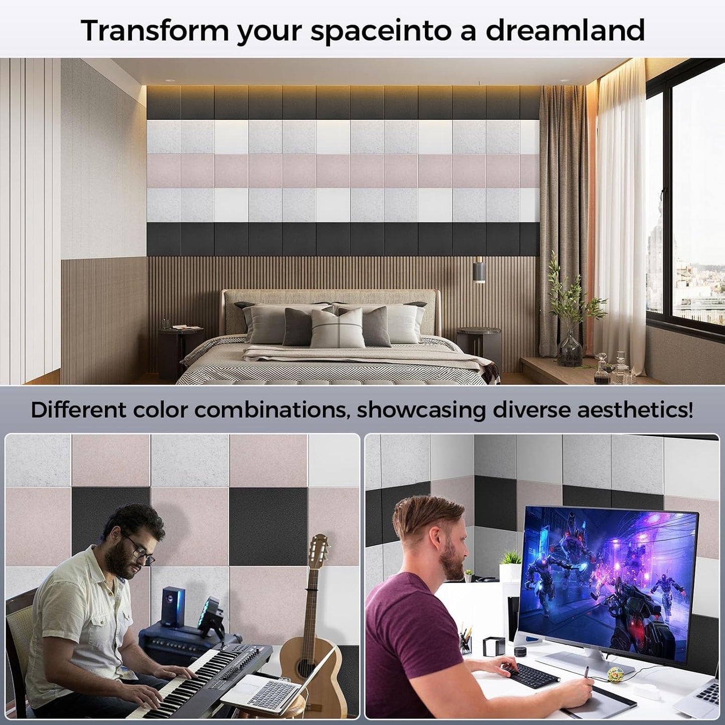 10 pcs 165dtex Microfiber Acoustic Panels ，Self-Adhesive Soundproof Wall Panels, 12 x 12 x 0.4 in Sound Proof Foam Panels for Walls, High Density, Noise Dampening Panels for Home Studio（Gray）