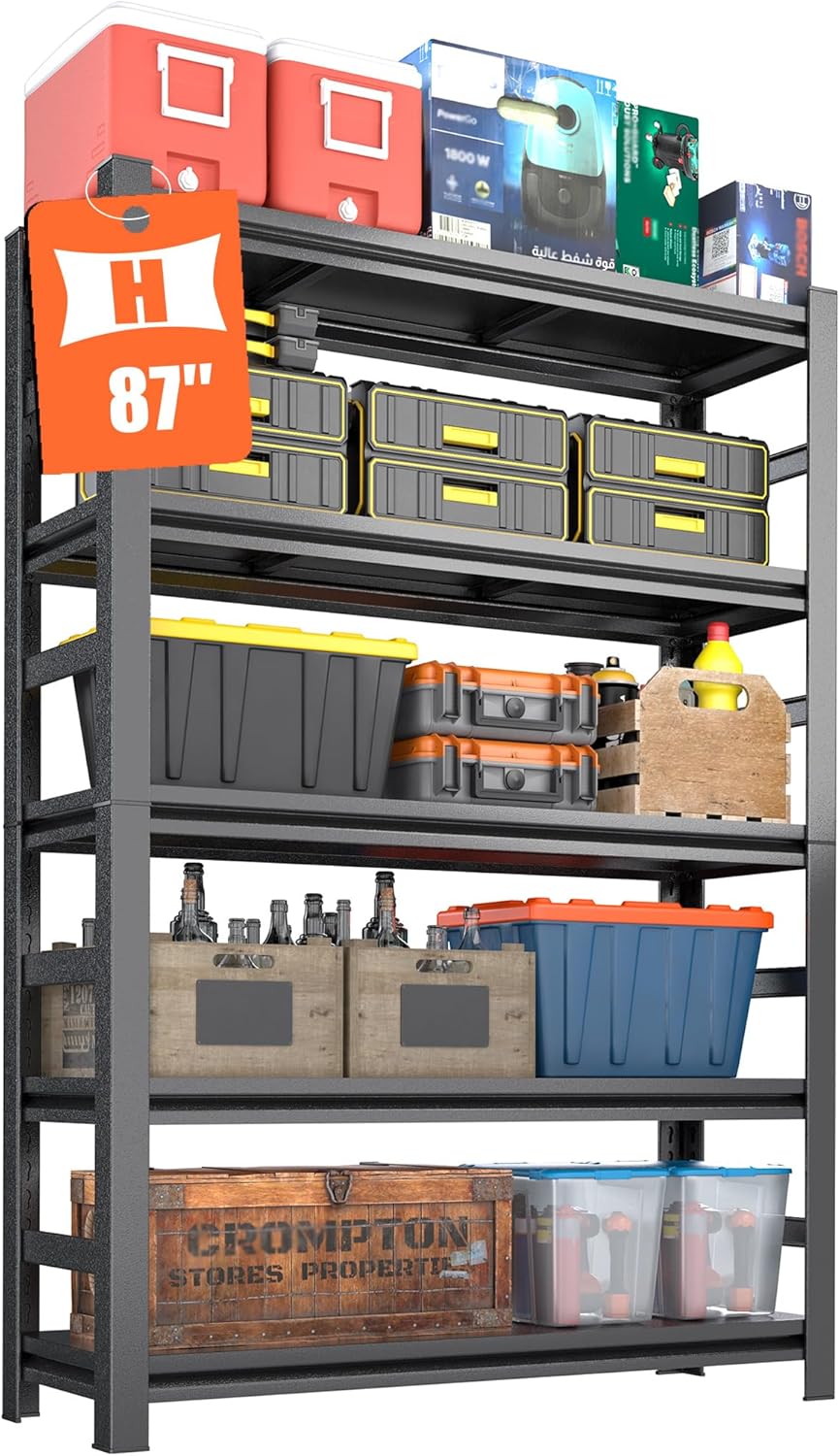 87"H Garage Shelving Heavy Duty Rack, 4500 LBS Ultra Large Capacity 5 Tier Adjustable Storage Shelves, Metal Industrial Shelf Units for Garage, Basement and Warehouse, 87"H×47.24"W×23.6"D, Black