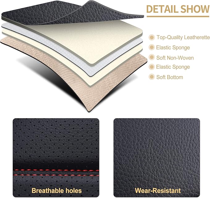 AOOG Leather Car Seat Covers, Leatherette Automotive Vehicle Cushion Cover for Cars SUV Pick-up Truck, Universal Non-Slip Vehicle Cushion Cover Waterproof, Full Set