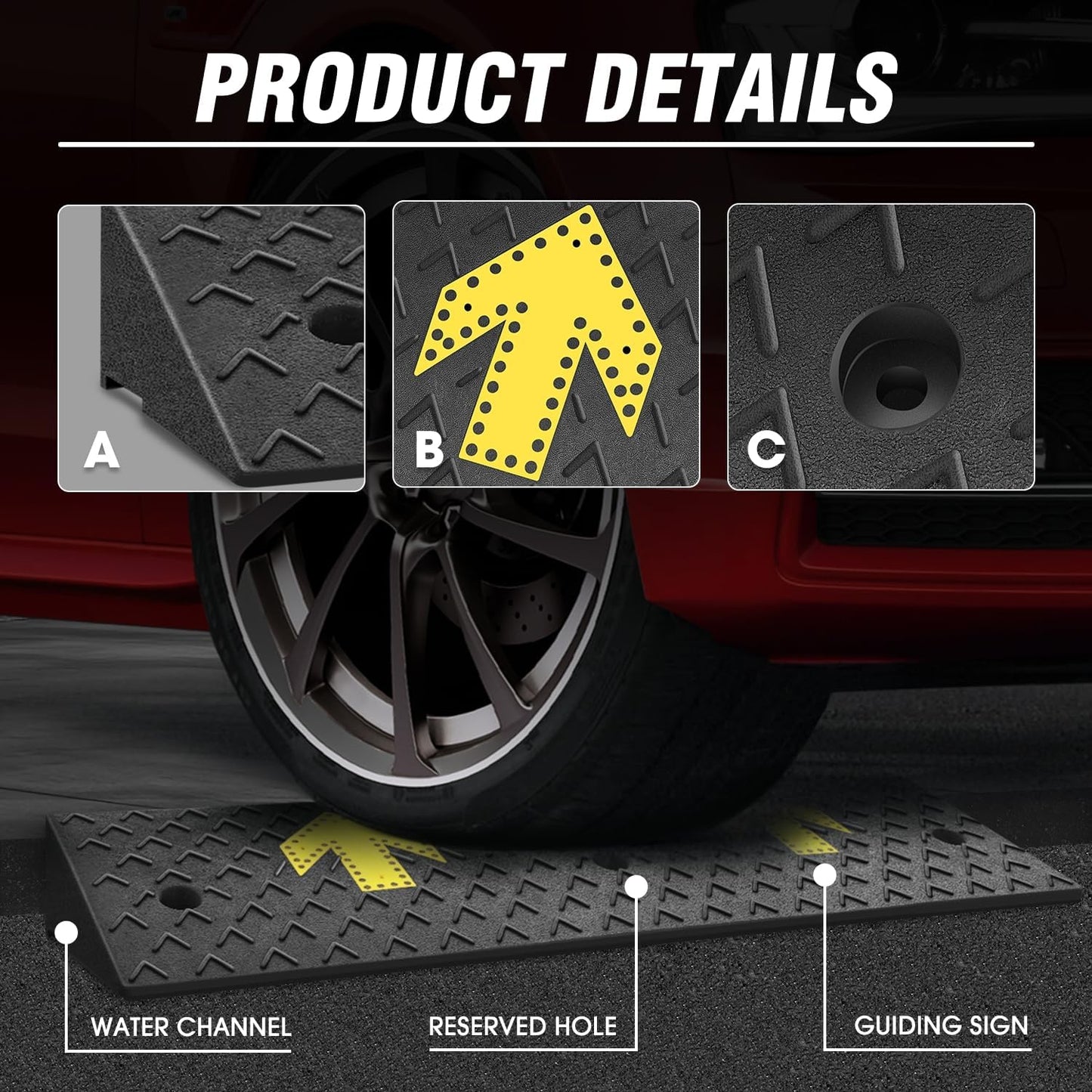 DNA MOTORING 2pcs 5.3" Rise Rubber Arrow Curb Ramp Heavy Duty Loading Threshold Ramp 37.4 in L x 13.8 in W x 5.3 in H for Loading Dock, Warehouse, Wheelchair, Motorcycles, Cars, TOOLS-00651