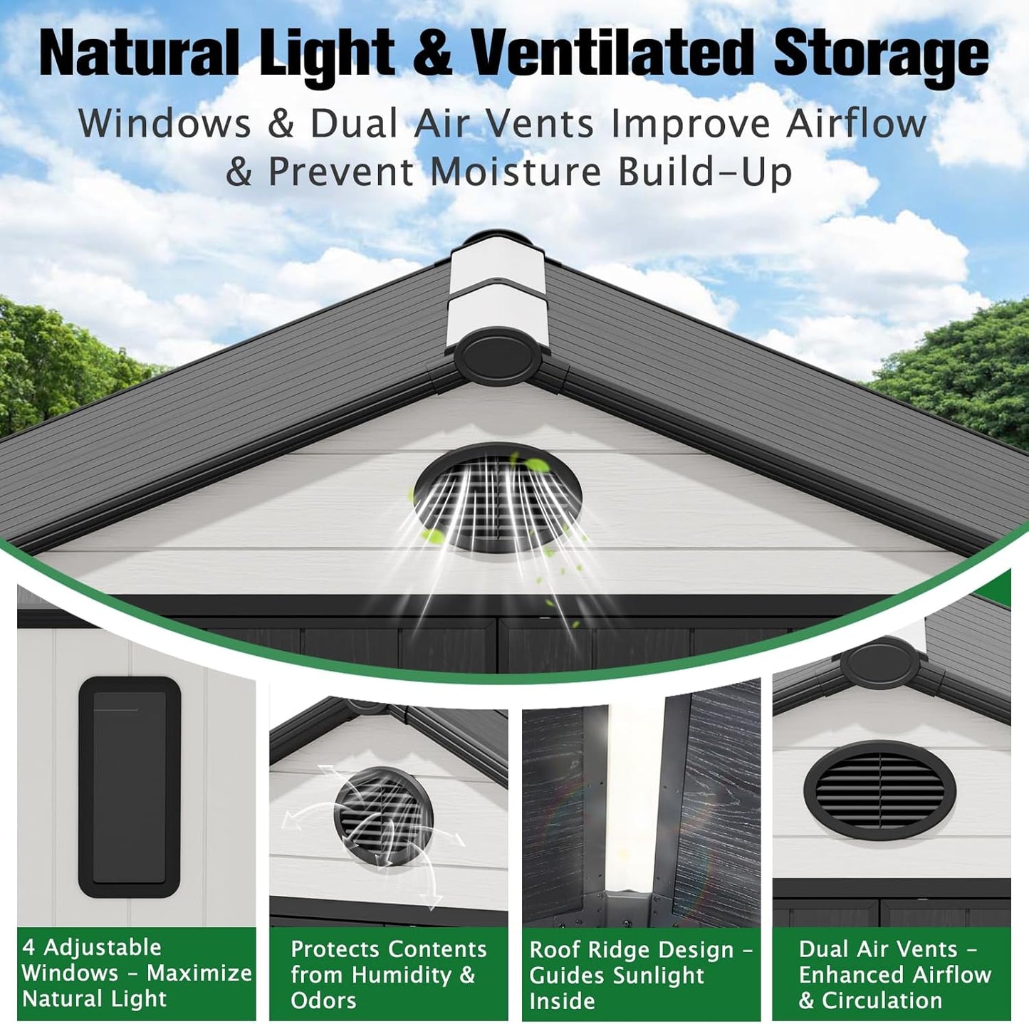 EAGLE PEAK 8x8 Resin Outdoor Storage Shed, Weatherproof Garden Shed with Floor & Lockable Doors, Tool & Equipment Storage for Backyard or Patio, White/Gray