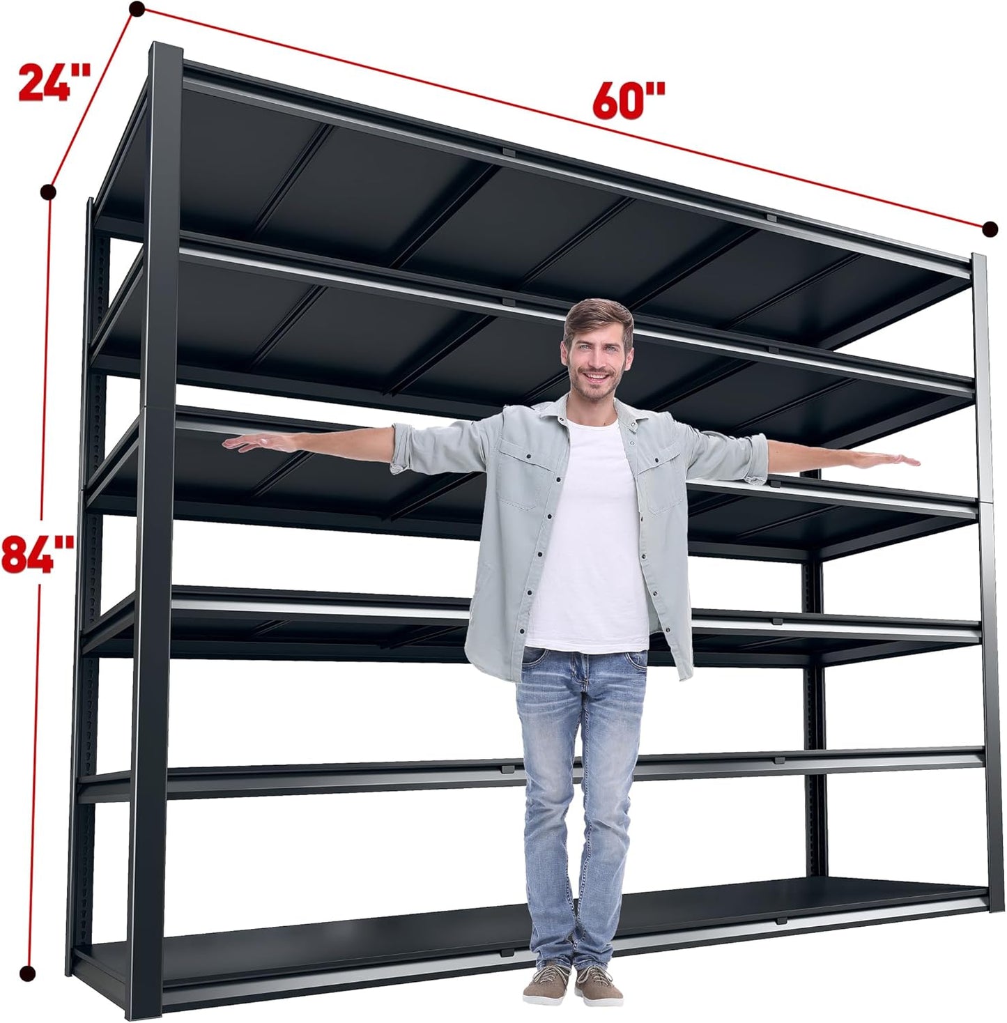 REIBII 84“H Garage Shelving Heavy Duty Storage Shelves 3500 LBS Adjustable Metal Shelving Uints and Storage for Garage,Warehouse,School,Commercial,Business, 60 "W x 24 "D x 84 "H