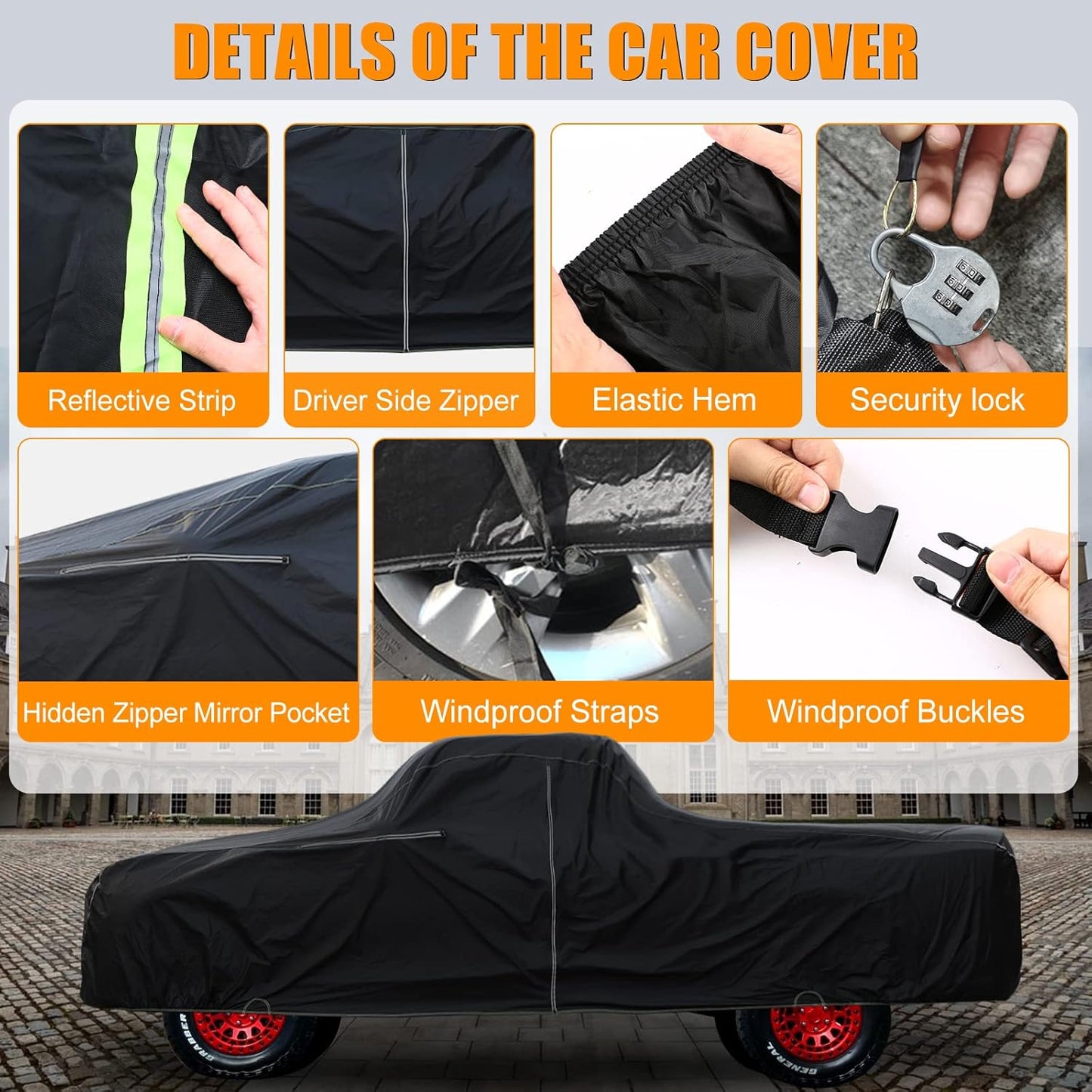 Waterproof Car Cover Compatible with Chevrolet C/K 1500/2500/3500 1988-1999, 2 Door Extended Cab Long Bed, 300D All Weather Car Covers with Zipper Door for Snow Rain Protection