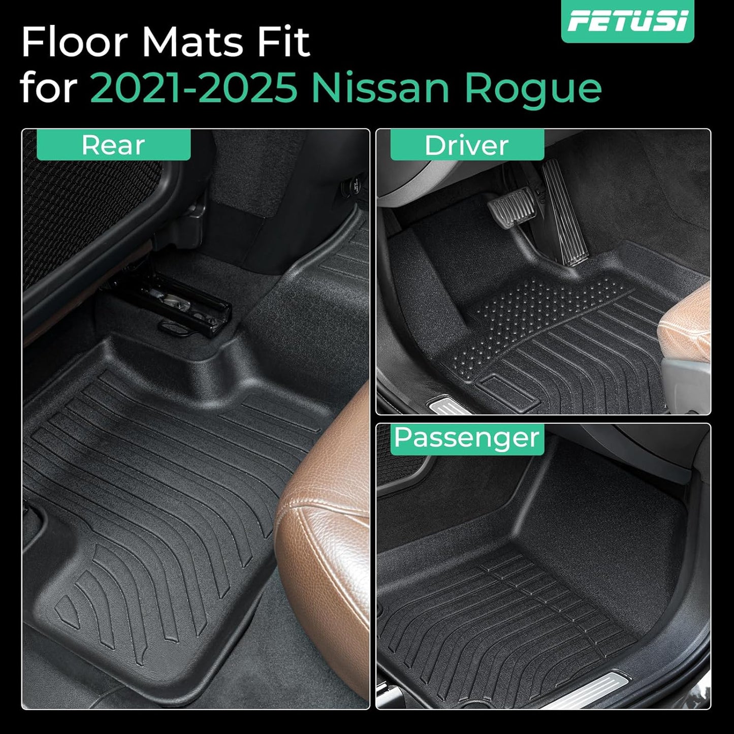 Floor Mats Fit for 2021-2024 2025 Nissan Rogue,Custom Fit TPE All Weather Floor Liner Full Set Rogue Accessories Car Mats Front & Rear 2 Row Mats, Black(NOT Fit Rogue Sport)
