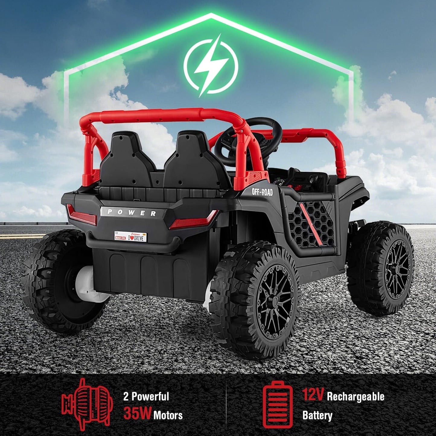 Costzon Kids UTV, 12V Battery Powered Electric Off-Road Car w/Remote Control, Sounds, Wireless Connection, 3 Speeds & 4-Wheel Suspension, Kids Ride on Truck, Gift for Boys & Girls 3+ Years Old (Black)