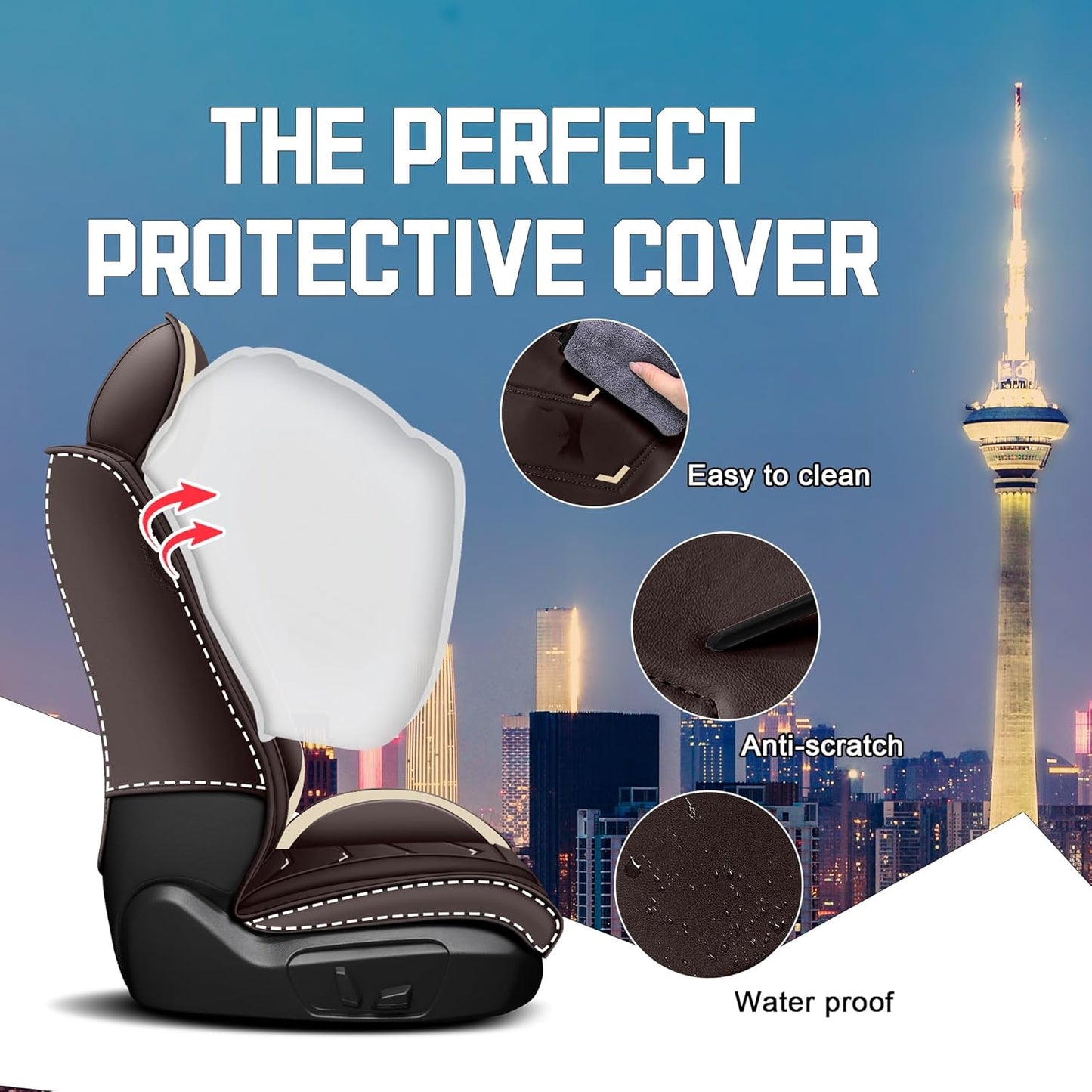 Car Seat Covers for Chrysler Pacifica 2004-2025, Stylish Sport Seat Cover, Premium Nappa Leather Car Seat Cover. Automobile Seat Covers Sets.(Luxury 5 Seats/Coffee Color)