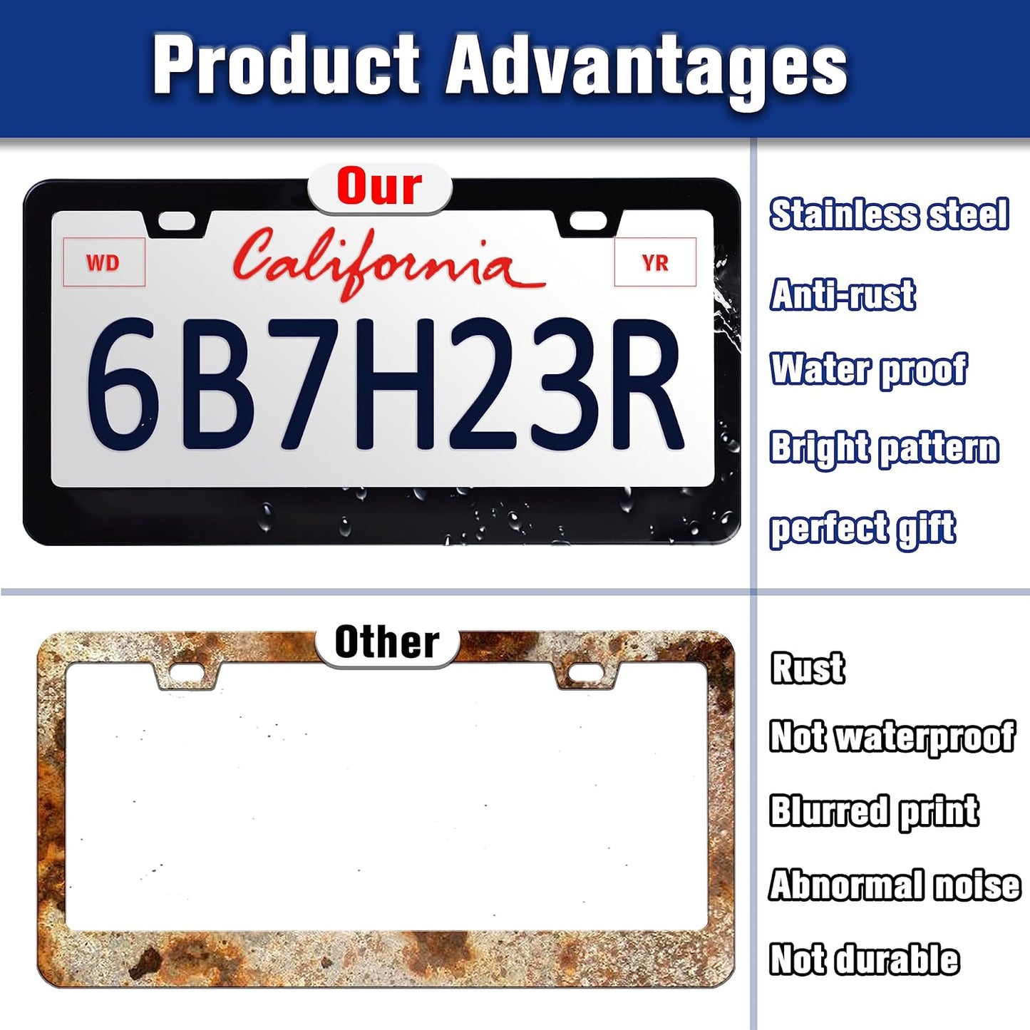 Colorful Flowers Print License Plate Frame Beautiful Floral License Plate Holders Funny Stainless Steel Auto Accessory Bracket 2 Hole with Screws Universal Us Car License Plate Frames 6x12 Inch