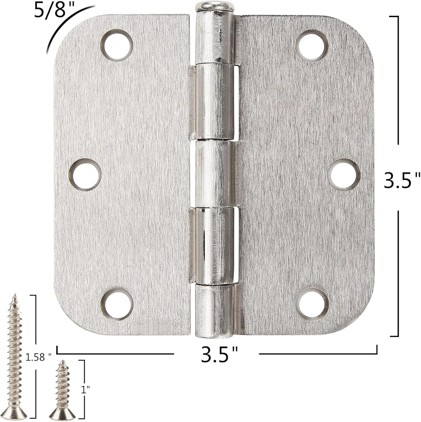 42 Pack Rounded Door Hinges Brushed Nickel 3.5 inch x 3-1/2", 5/8" Radius Heavy Duty Steel Iron 3 ½"Hinge for Doors, Interior Room,Outdoor Window,Constructition Hardware Kit Home Decor Essentials