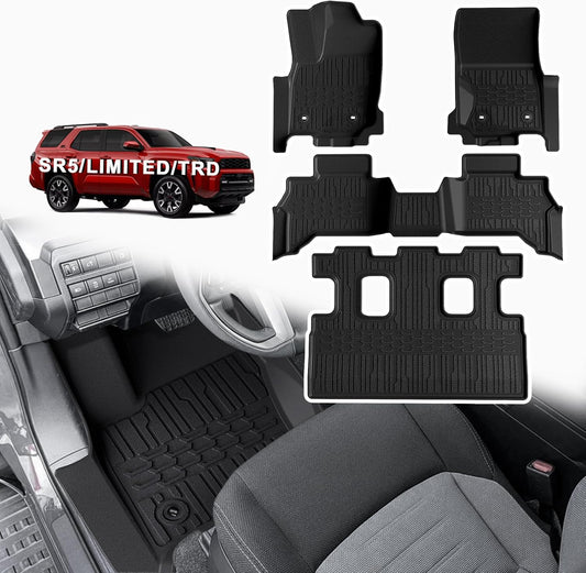 TripleAliners Floor Mats All Weather Liners Compatible with Toyota 2025 4Runner Accessories Custom Fit TPE Heavy-Duty 1st & 2nd & 3rd Row Waterproof Anti-Slip Floor Liners (7 Seats ONLY)