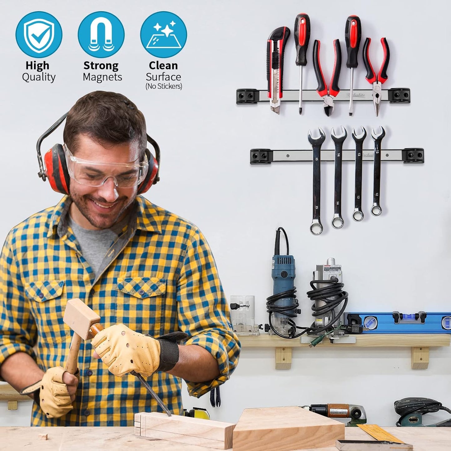 4 Pieces 12" Magnetic Tool Holder Strip, Stainless Steel Surface Tool Magnet Bar, Metal Tool Organizer Rack for Garage Organization, Easy To Install in Workshop, Mounting Screws Included