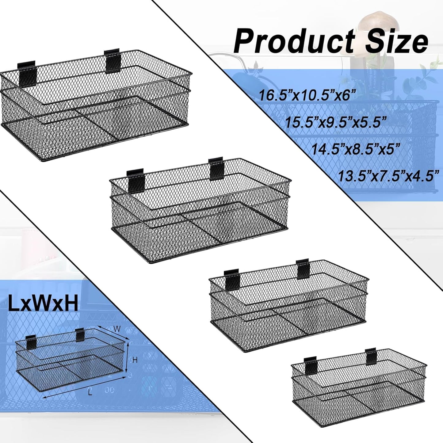 Barydat 4 Pcs Slatwall Basket Set Ventilated Metal Slatwall Basket Hanging Wire Bins Wall Mounted Accessories for Panel Garage Storage Display Organizing(Big Size,Black)